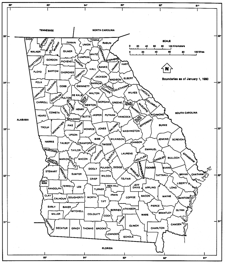 county map of georgia with cities. Map with all Georgia Counties